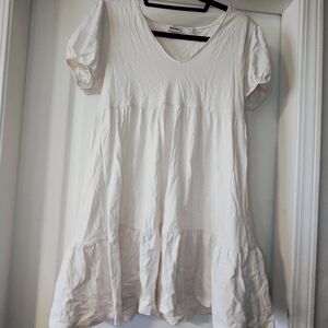 Pale Pink V-Neck Tiered Babydoll Dress